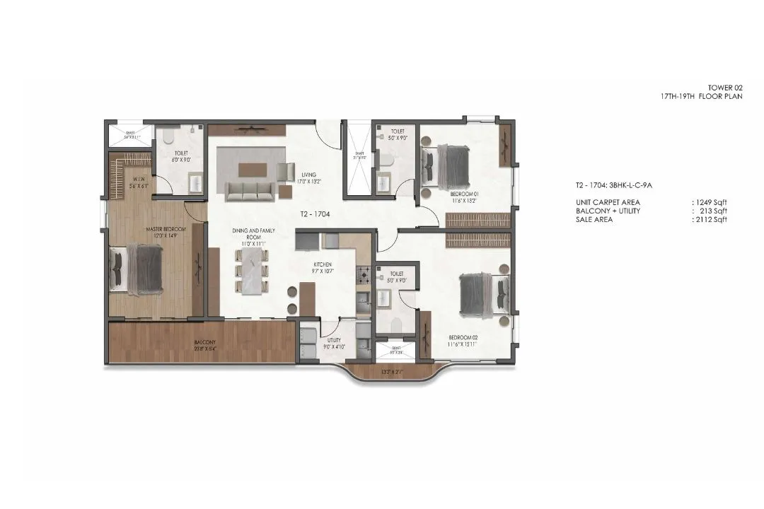 3 BHK Regular floor plan, 1910 sq ft